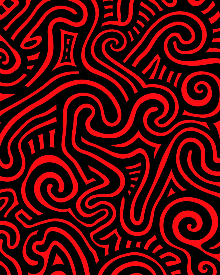 Bold Red Abstract Swirl Maze Rug