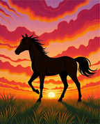 Sunset Horse Silhouette in Grassy Field Rug