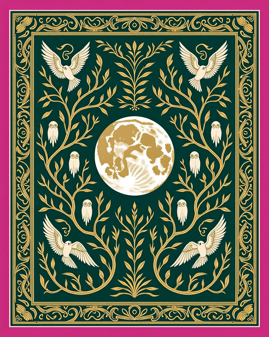 Enchanted Forest Moon Owl Dove Rug