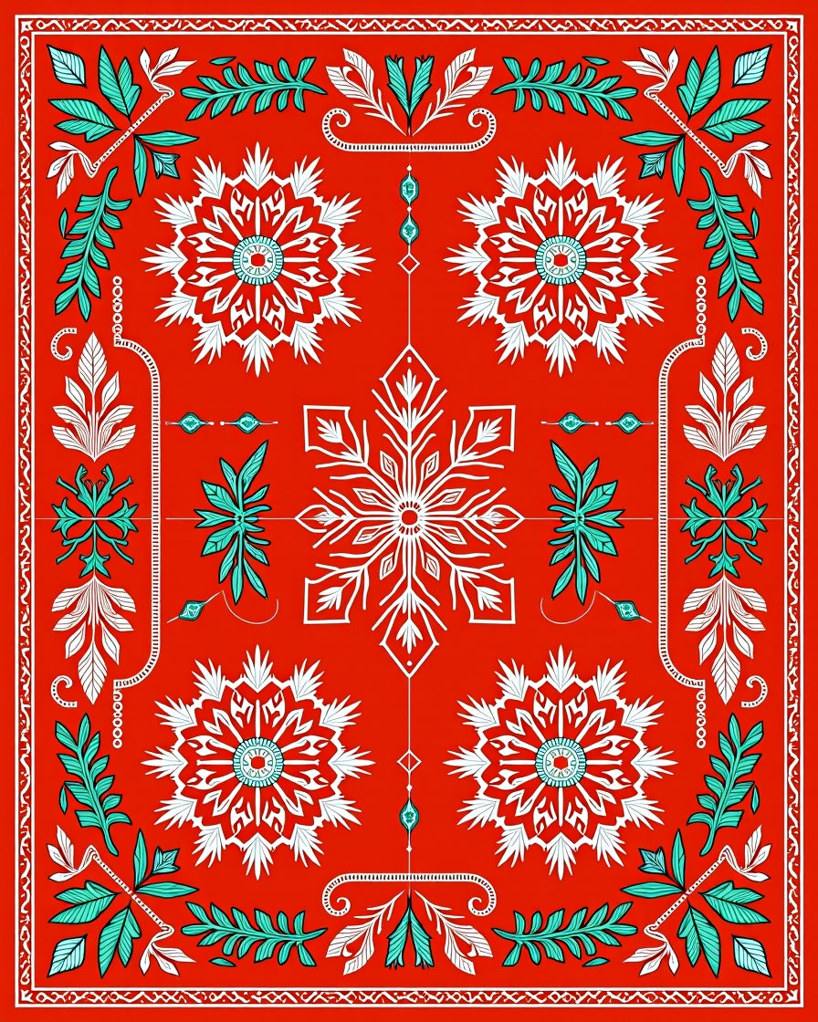 Vibrant Red Snowflake Medallion Arrangement Rug