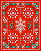 Vibrant Red Snowflake Medallion Arrangement Rug