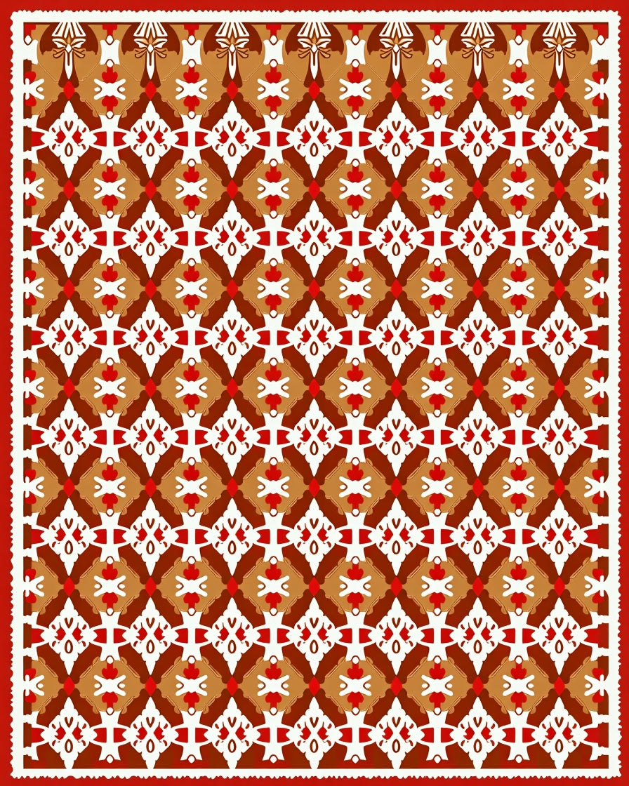 Geometric Red Brown Diamond Medallion Rug