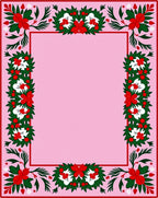 Festive Red Green Floral Wreath Border Rug