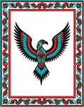 Bold Red Turquoise Eagle Medallion Frame Rug