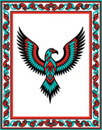 Bold Red Turquoise Eagle Medallion Frame Rug