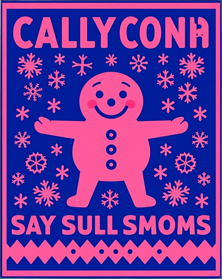 Pink Gingerbread Man Snowflakes Rug
