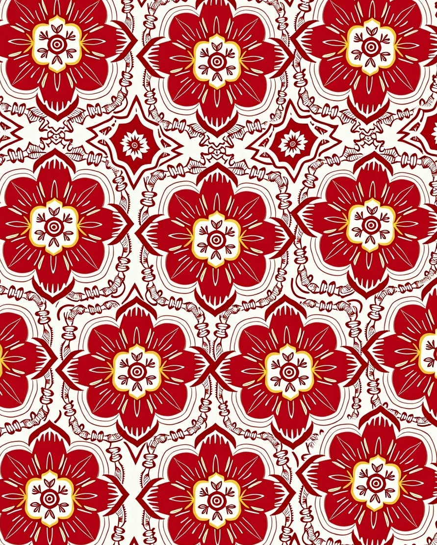 Bold Red Floral Medallion Wallpaper Rug
