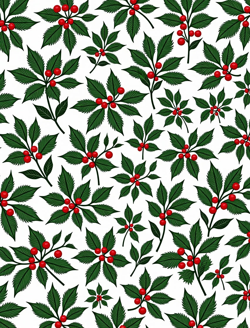 Festive Green Holly Berry Foliage Rug