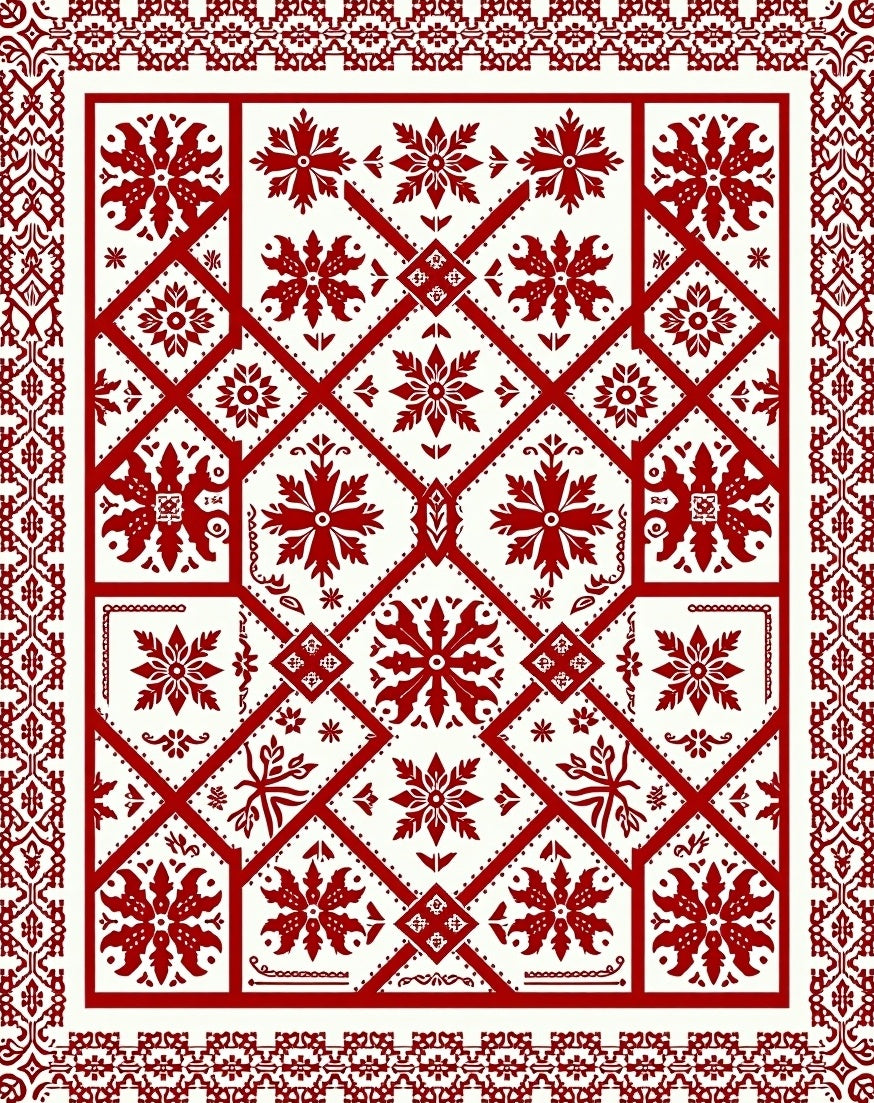 Crimson Medieval Floral Medallion Rug