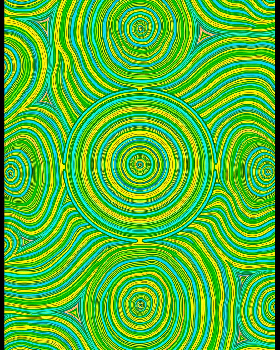 Vibrant Green Yellow Swirl Concentric Rug