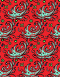 Red Aqua Floral Swirls Folk Rug