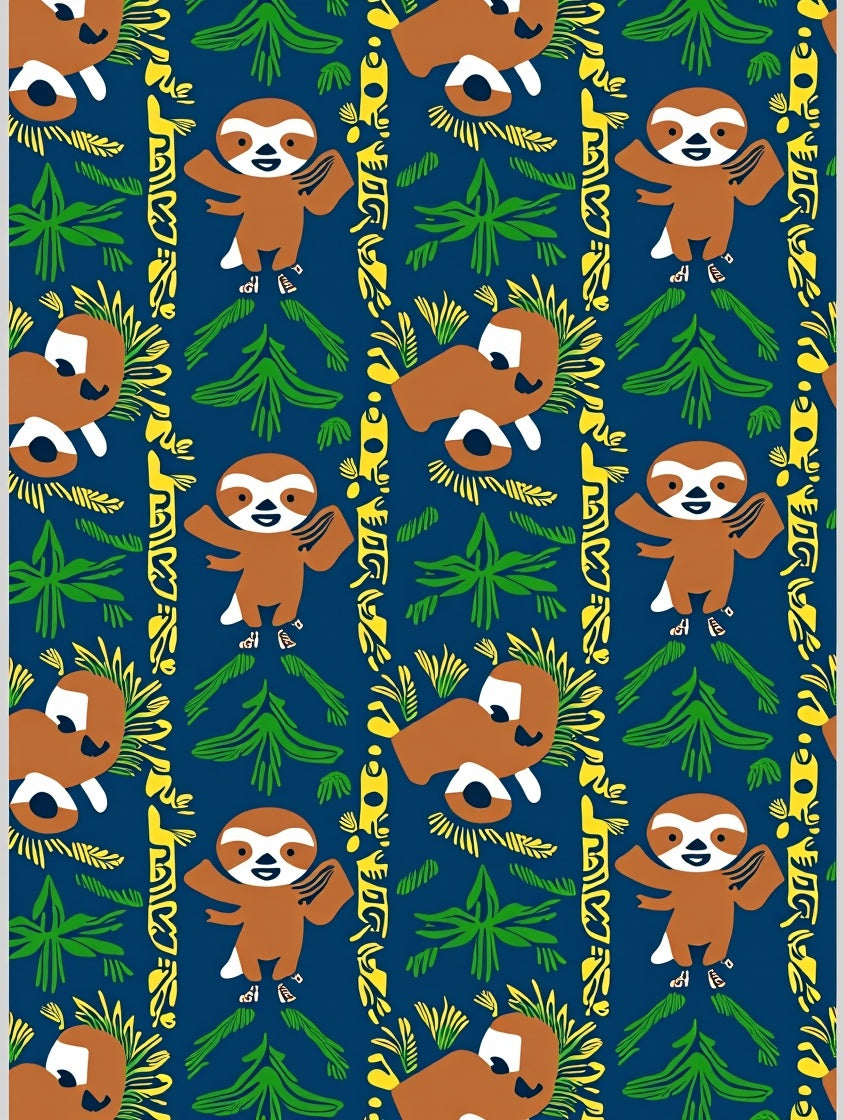 Cute Sloth Jungle Animals with Foliage Rug