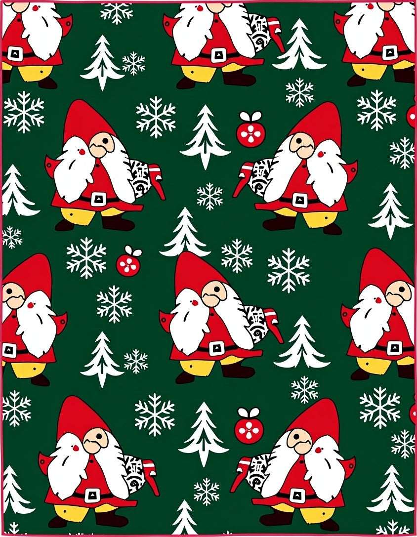 Festive Red Gnome Snowflake Forest Friends Rug