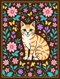Whimsical Ginger Cat Floral Butterfly Garden Rug