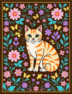 Whimsical Ginger Cat Floral Butterfly Garden Rug