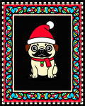 Festive Pug With Red Hat Border Rug