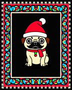 Festive Pug With Red Hat Border Rug