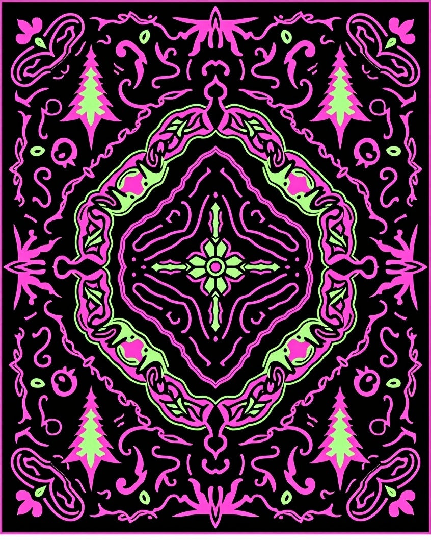 Neon Pink Green Forest Mandala Rug