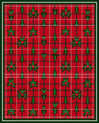 Red Green Tartan Holly Sprigs Rug