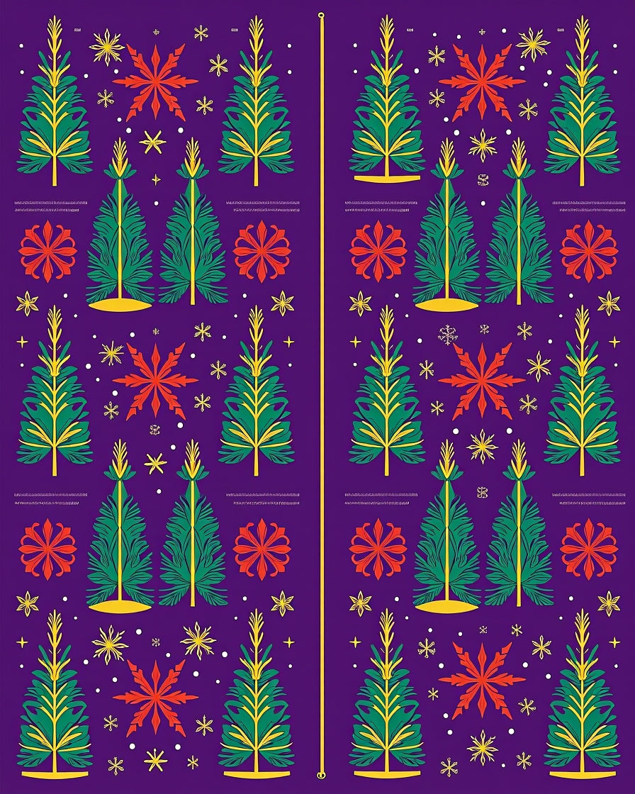 Festive Purple Christmas Trees Snowflakes Rug