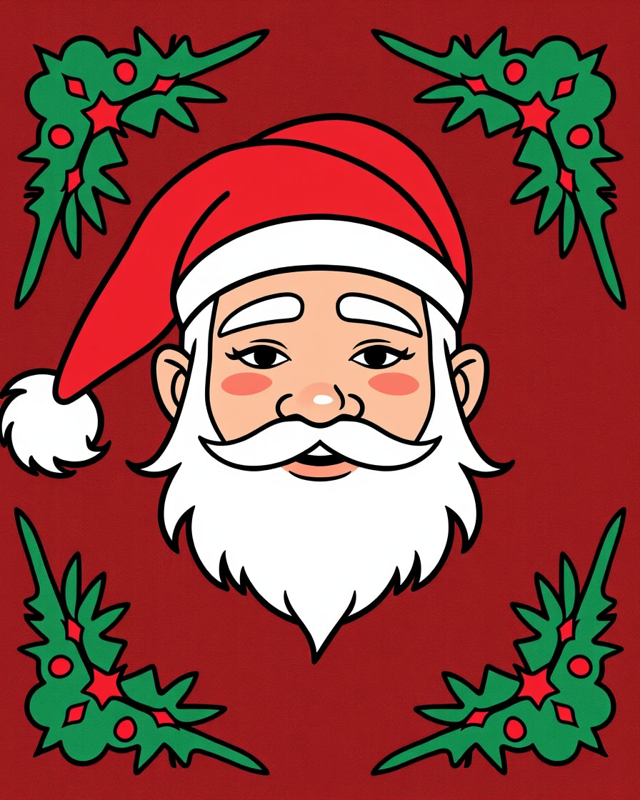 Friendly Santa Christmas Holly Border Rug