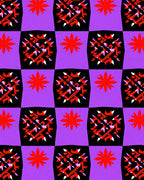 Vibrant Red Starburst Checkerboard Rug