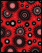 Red Black White Starburst Floral Rug