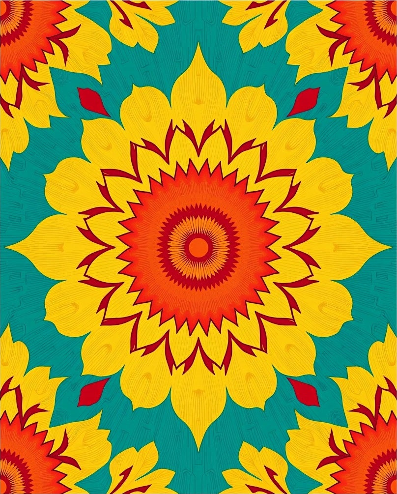 Vibrant Sunburst Floral Teal Rug