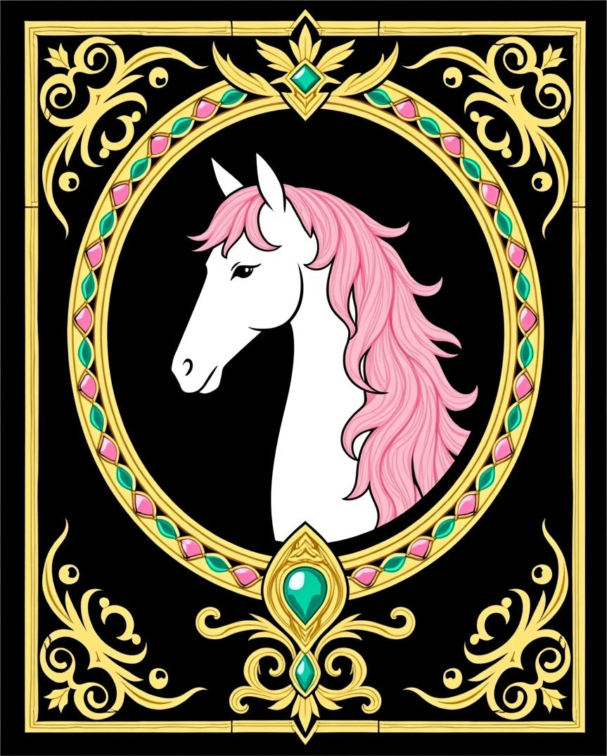 Elegant White Unicorn Pink Mane Medallion Rug