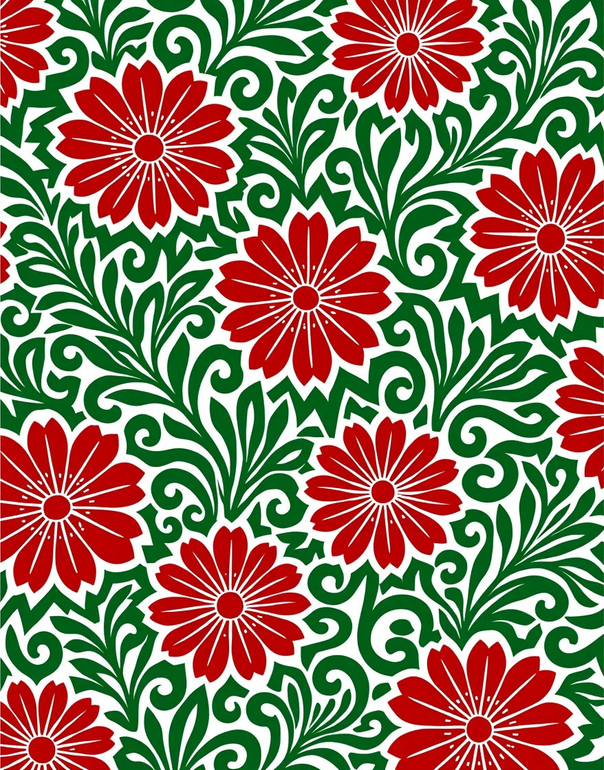Red Daisy Floral Swirl Rug