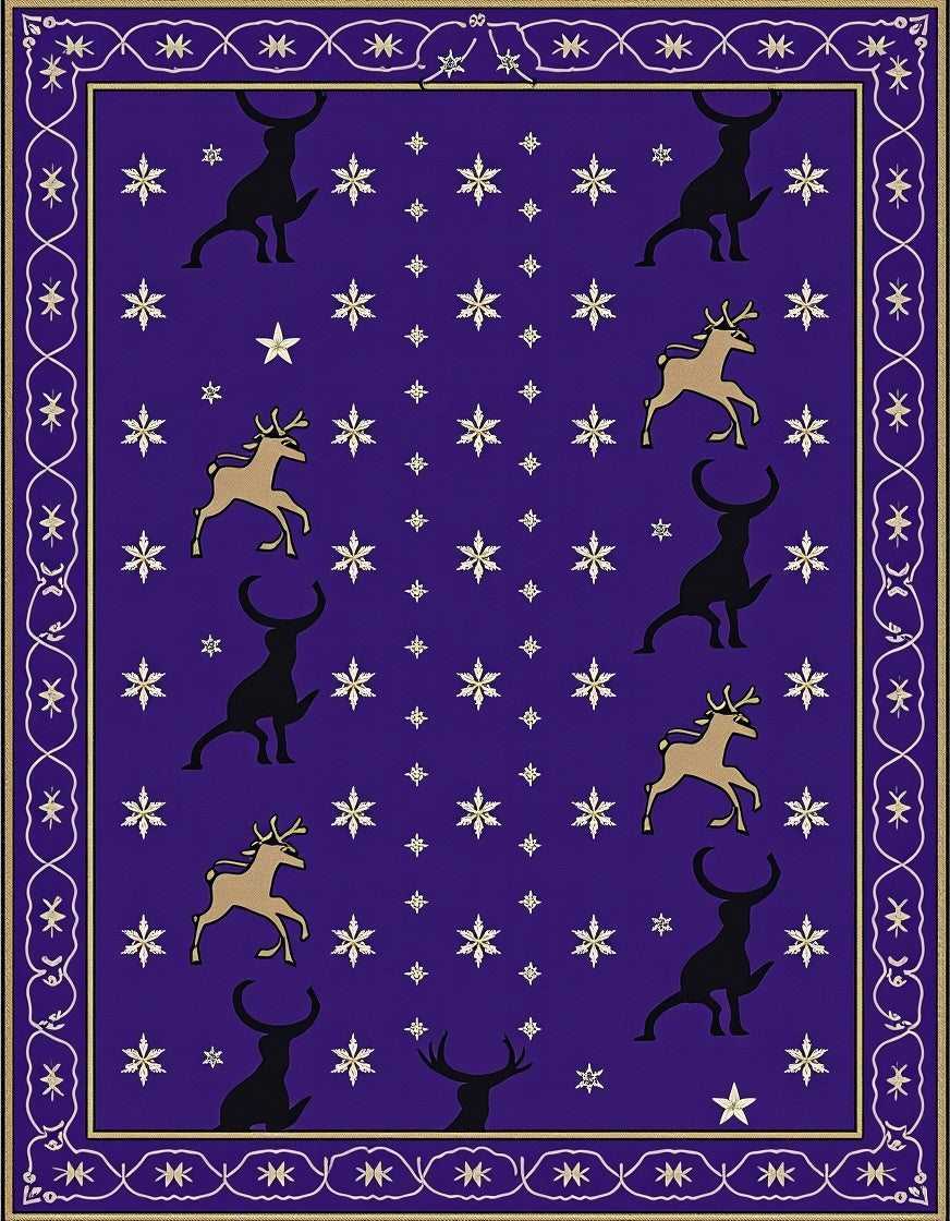 Deep Purple Reindeer Snowflake Border Rug