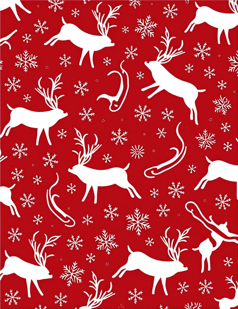 Red White Reindeer Snowflake Winter Scene Rug