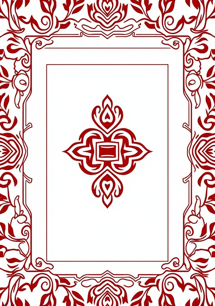 Ornate Crimson Floral Medallion Frame Rug