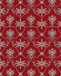 Crimson White Damask Scrollwork Leaf Rug
