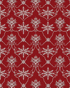 Crimson White Damask Scrollwork Leaf Rug