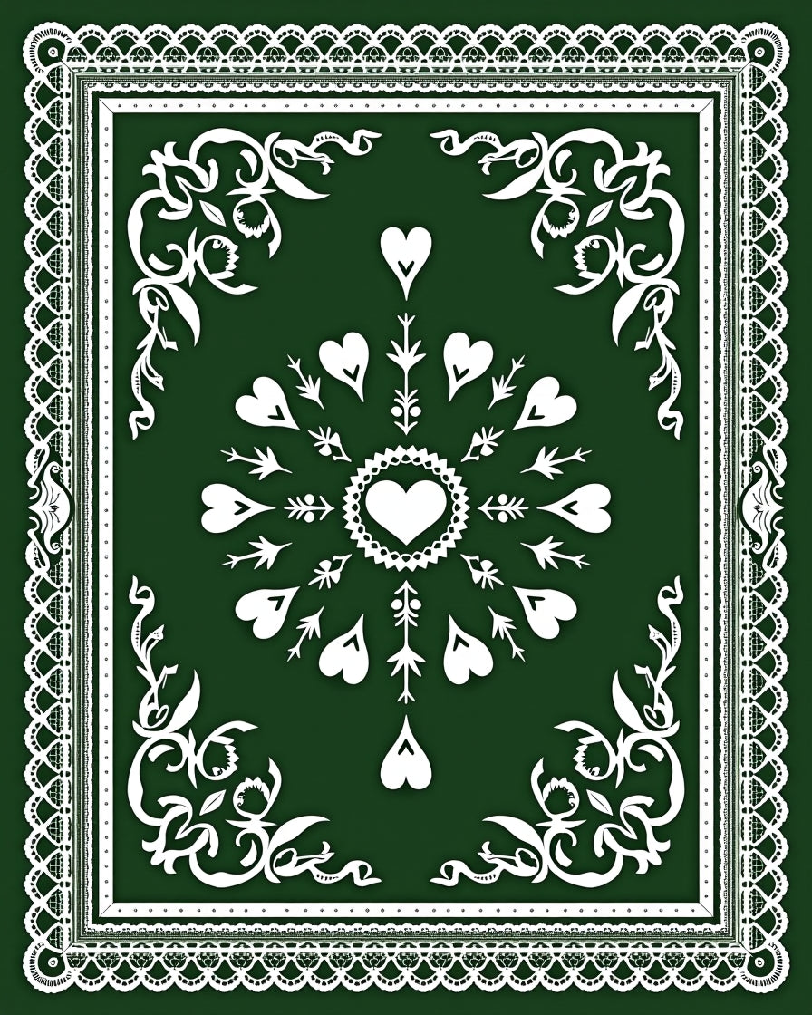 Elegant White Lace Heart Garland Rug