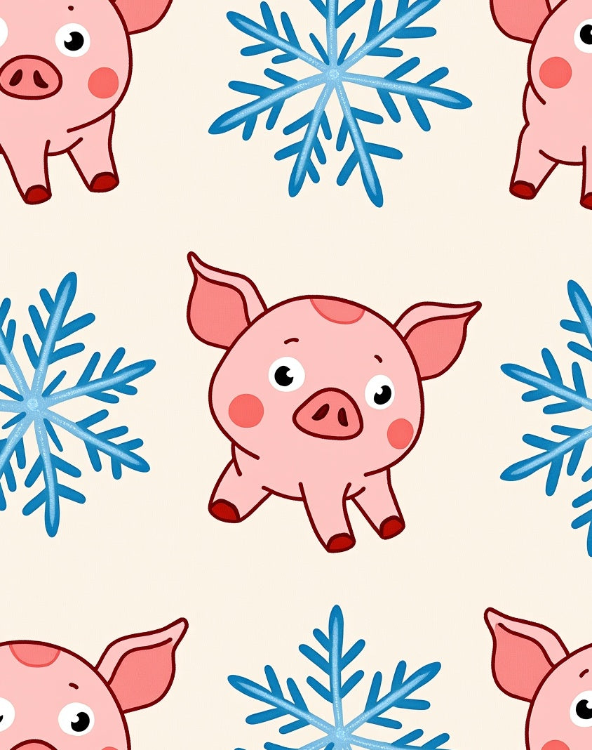 Cute Pink Pigs And Blue Snowflakes Rug