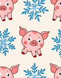 Cute Pink Pigs And Blue Snowflakes Rug