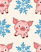 Cute Pink Pigs And Blue Snowflakes Rug