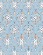 Serene Blue Floral Medallion Damask Rug