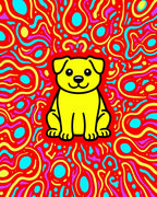 Vibrant Yellow Dog Fiesta Background Rug