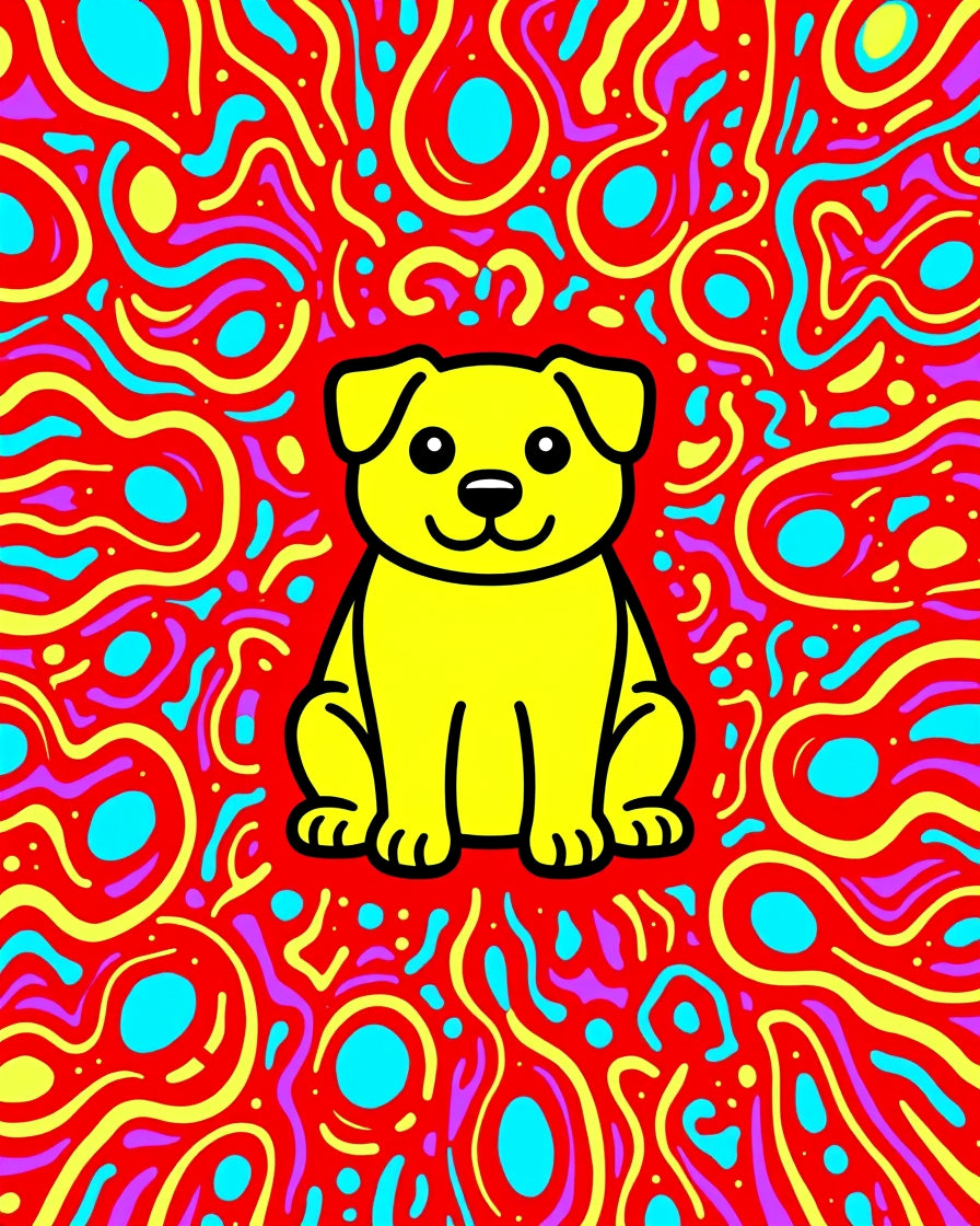Vibrant Yellow Dog Fiesta Background Rug