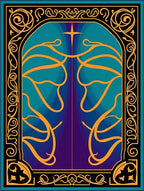 Elegant Gold Ornate Teal Arch Rug