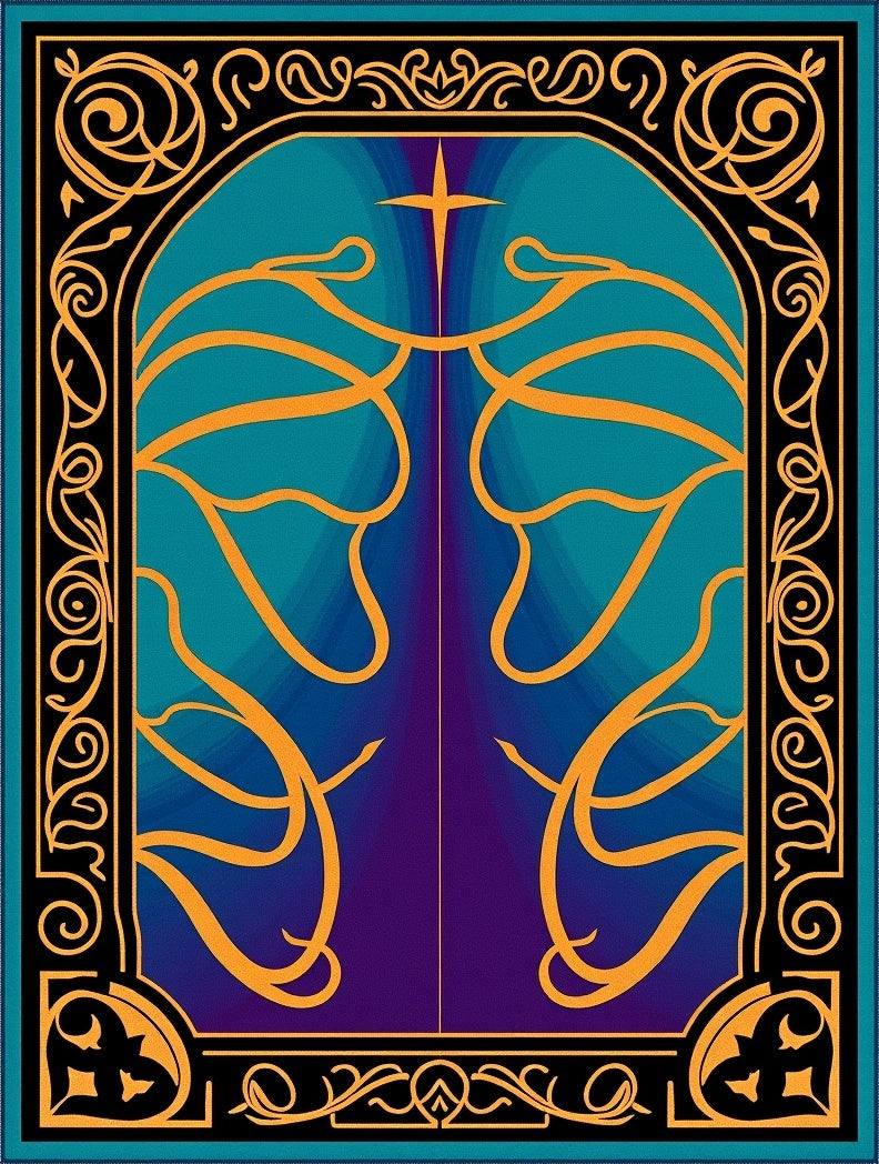 Elegant Gold Ornate Teal Arch Rug