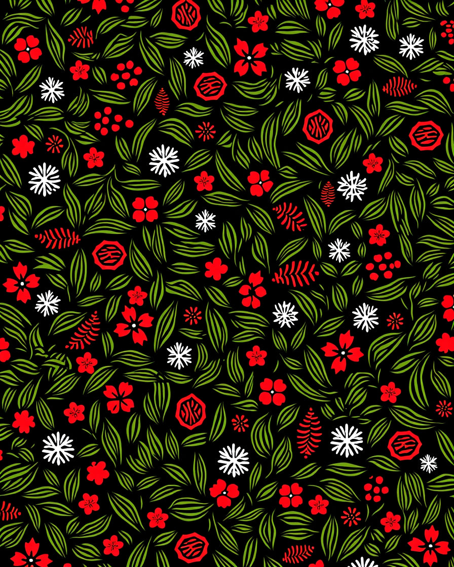 Red White Floral Foliage All Over Rug