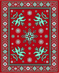 Red White Turquoise Floral Medallion Rug