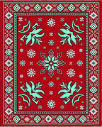 Red White Turquoise Floral Medallion Rug