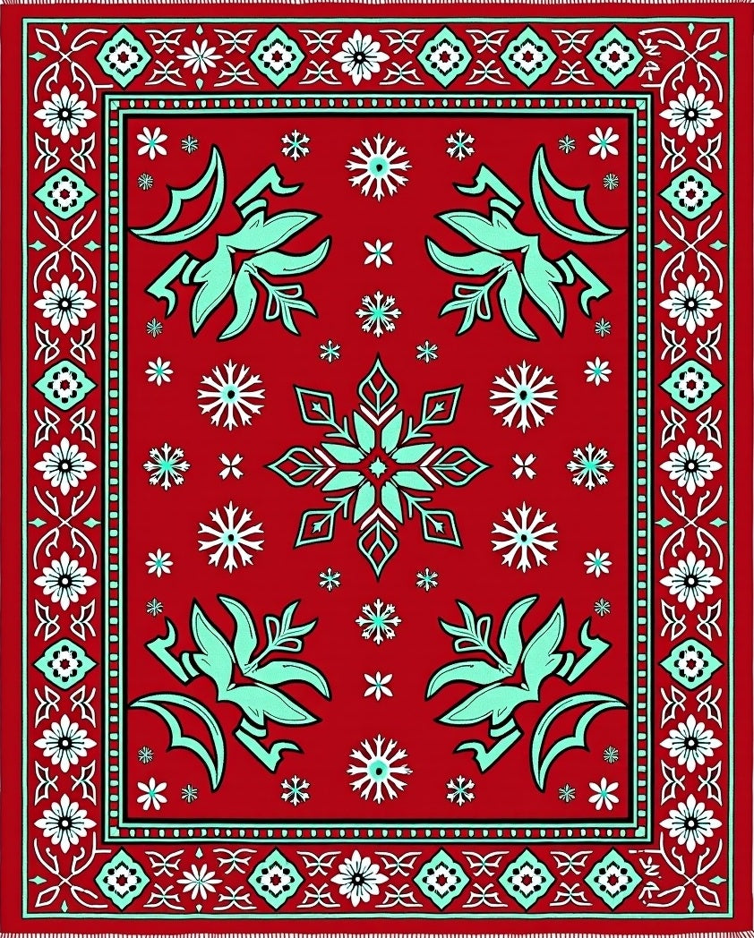 Red White Turquoise Floral Medallion Rug