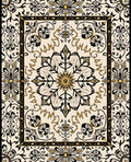 Cream Black Gold Floral Medallion Rug