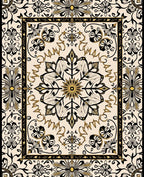 Cream Black Gold Floral Medallion Rug